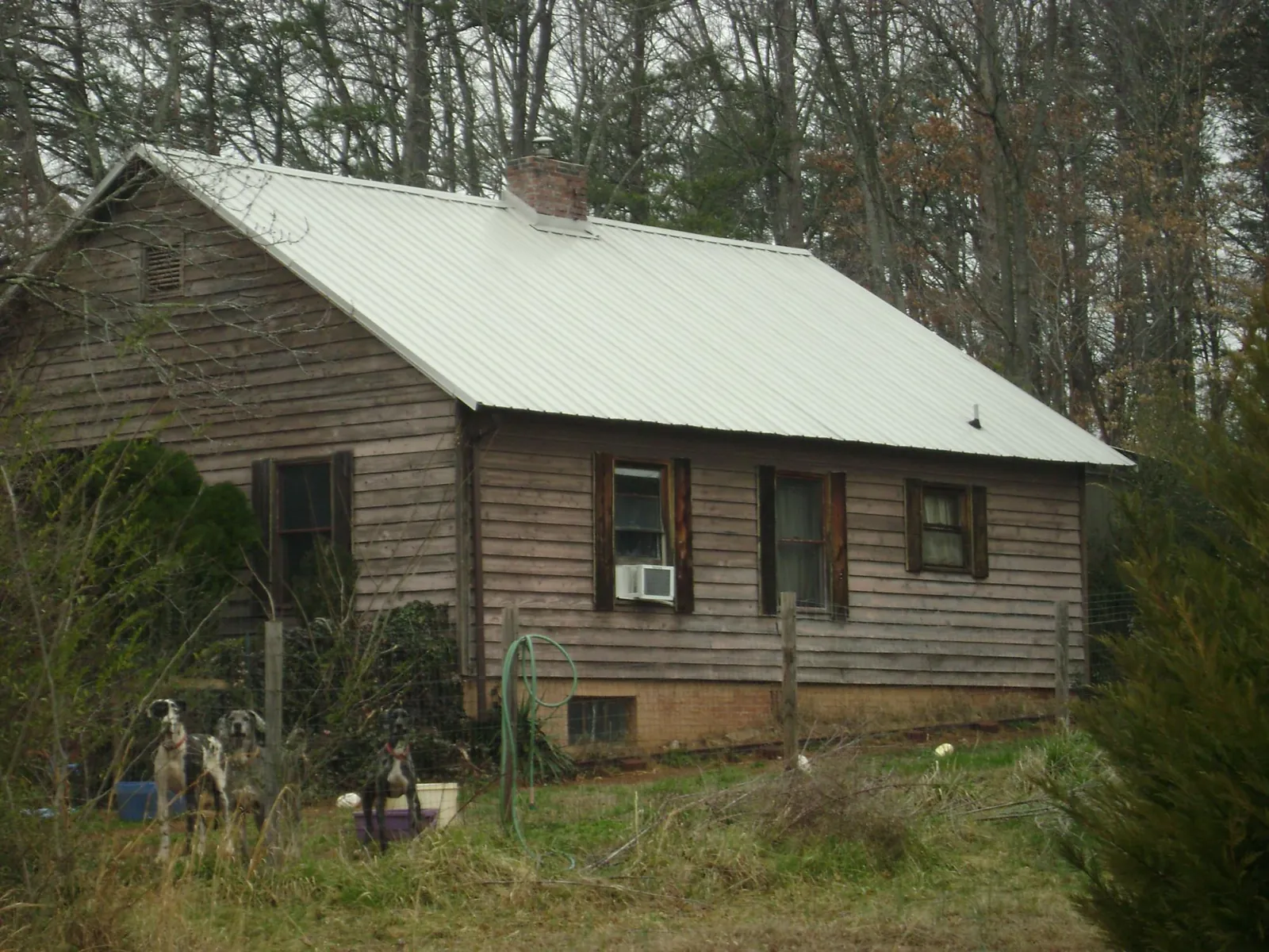 White metal roof on an old wood sided farmhouse, from a Asphalt Shingle Roof Repair job in Watonga